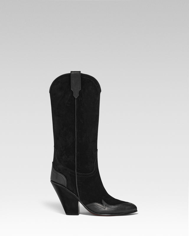 ANGEL FIRE Woman's Cowboy Boots in Black Suede
