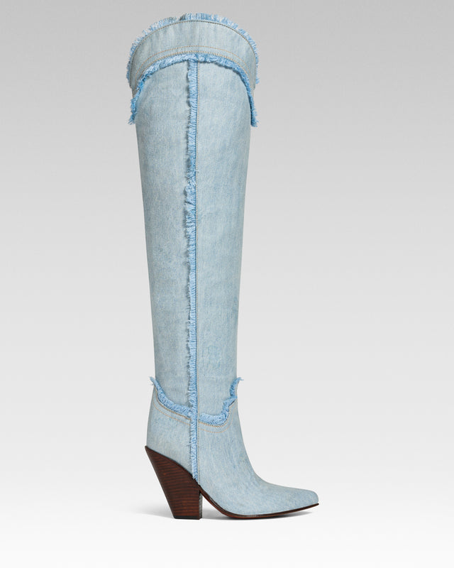 HERMOSA Woman's Over The Knee Boots in Light Blue Denim EE