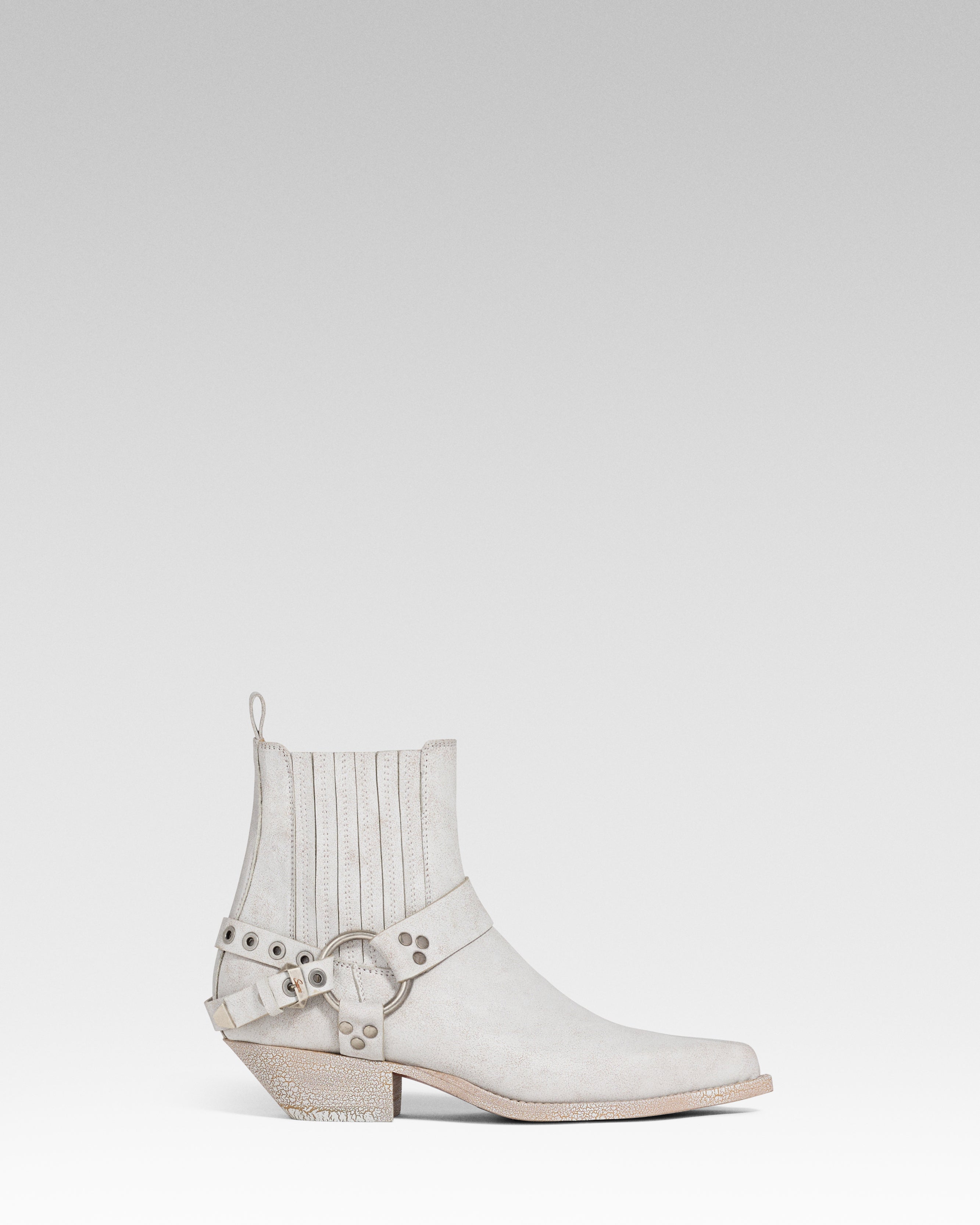 HIDALGO BELT Woman's Ankle Boots in Dusty White Cracked Leather
