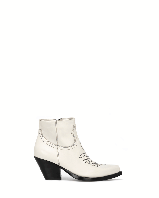 JALAPENO Women's Ankle Boots in Cream Nappa | Black Embroidery