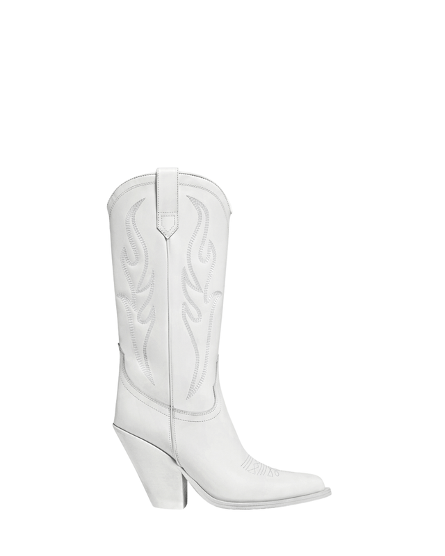 SANTA FE Women's Cowboy Boots in White Calf Leather | On Tone Embroidery