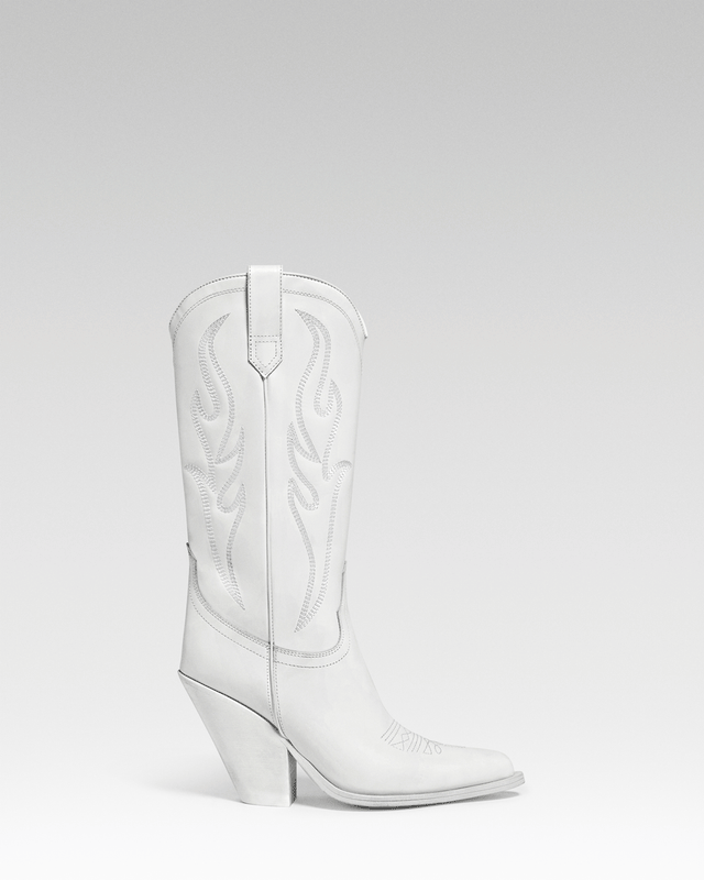 SANTA FE Women's Cowboy Boots in White Calf Leather | On Tone Embroidery