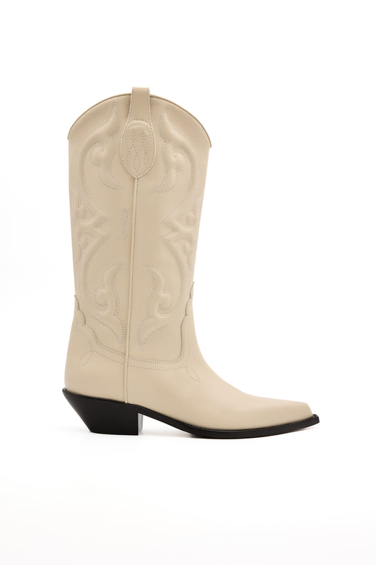 YUMA Woman's Cowboy Boots in Off White Vitello Nappato