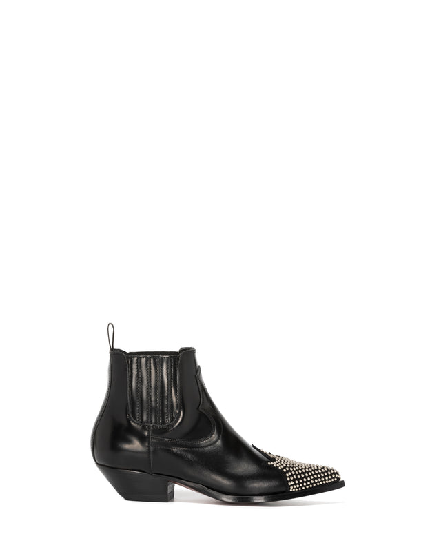 HIDALGO FUEGO Women's Ankle Boots in Black Brushed Calf | Silver Studs