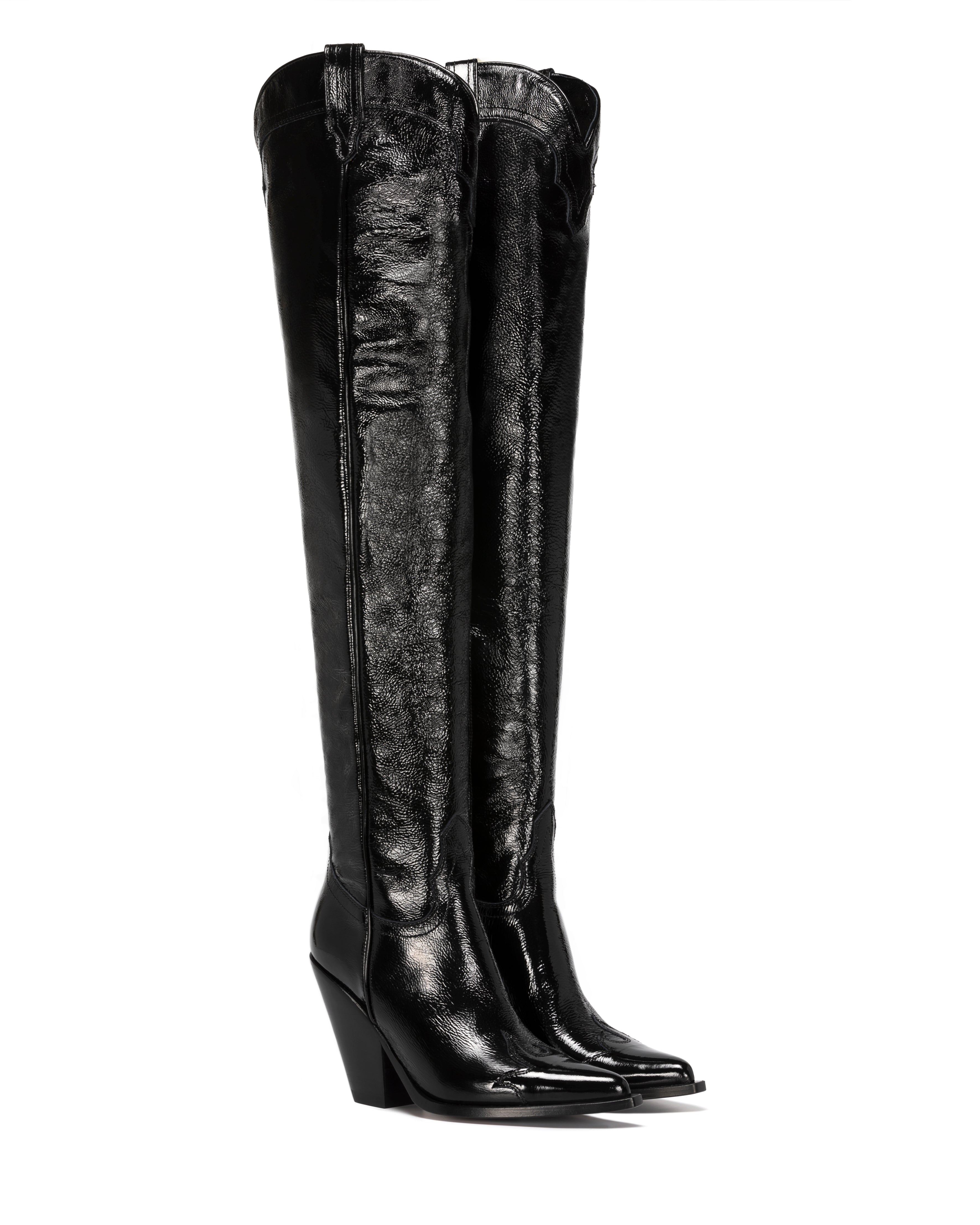 HERMOSA FUEGO Women's Over The Knee Boots in Black Patent