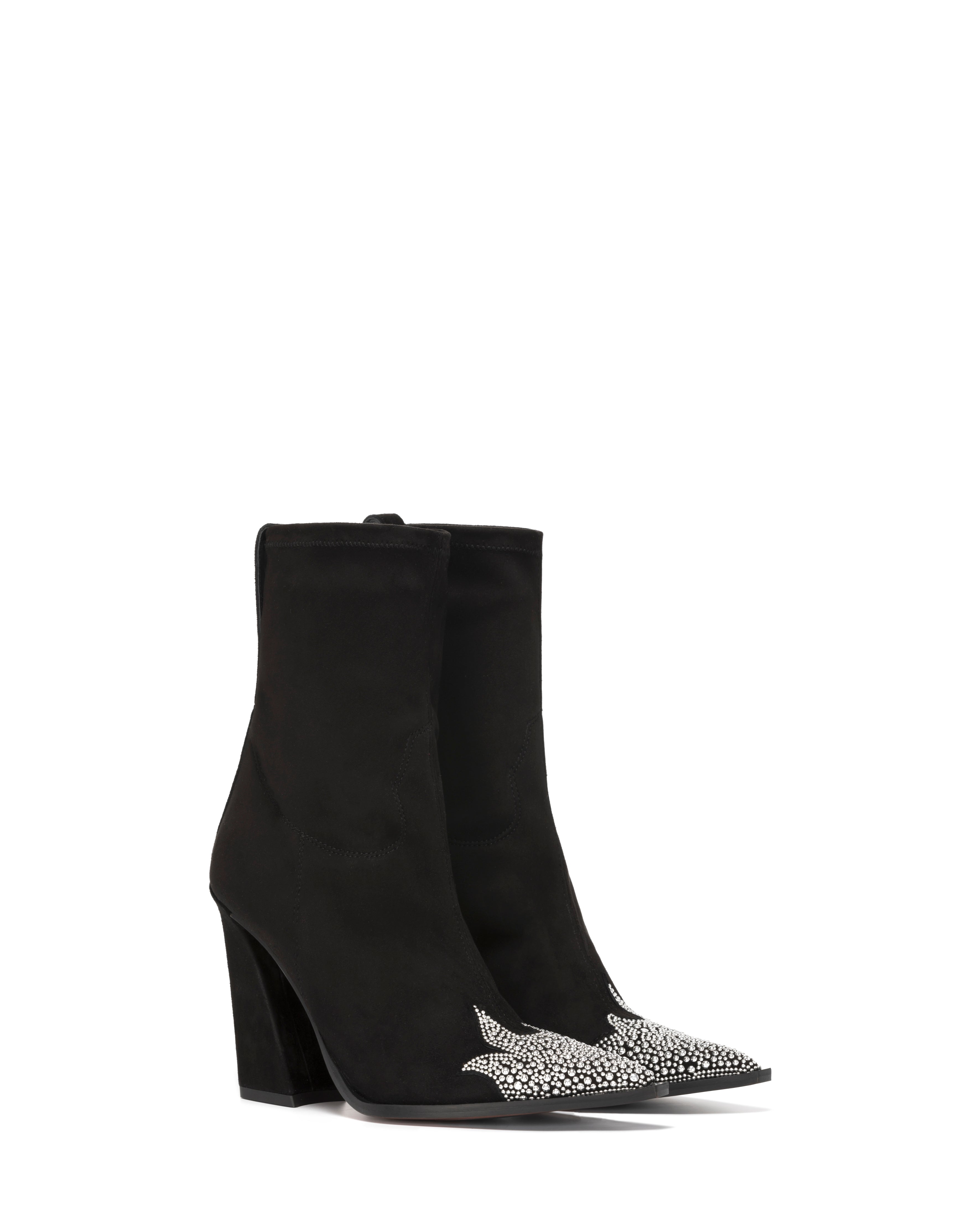 PASILLA SOCK Women's Ankle Boots in Black Stretch Suede | Silver Studs