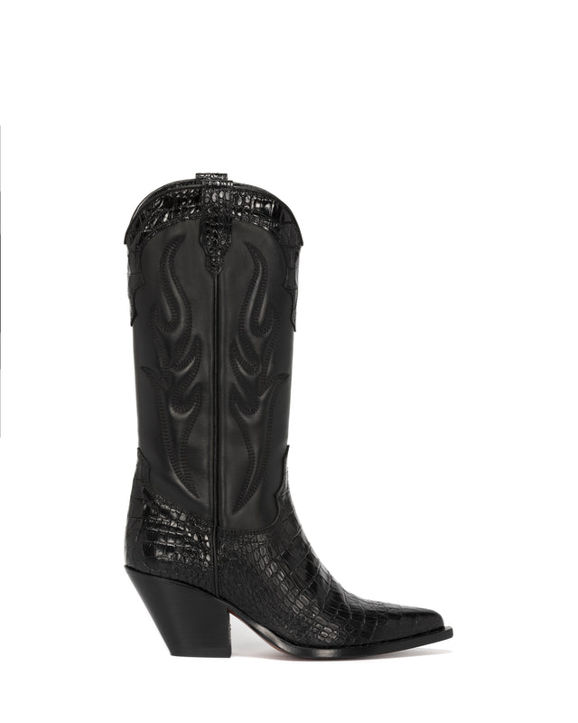 SANTA FE Women's Cowboy Boots in Black Printed Cocco & Calf | On Tone Embroidery