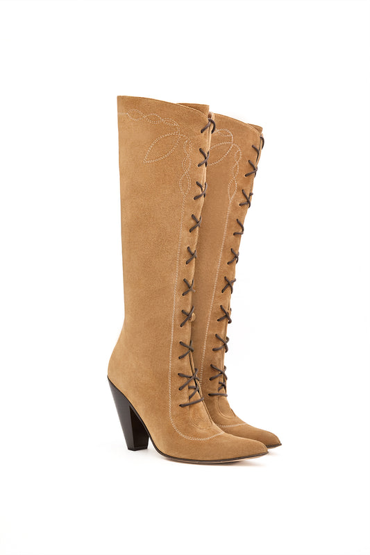 ADELITA Woman's Knee Boots in Tobacco Crusted Suede