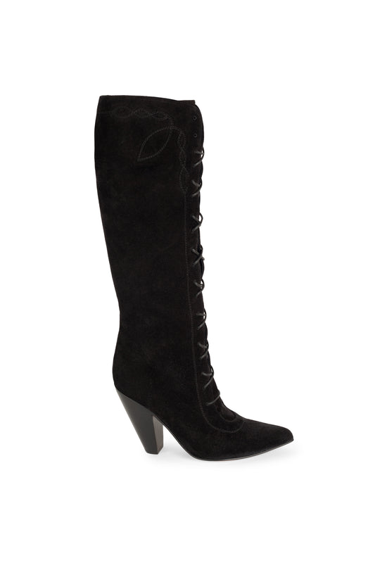 ADELITA Woman's Knee Boots in Black Crusted Suede
