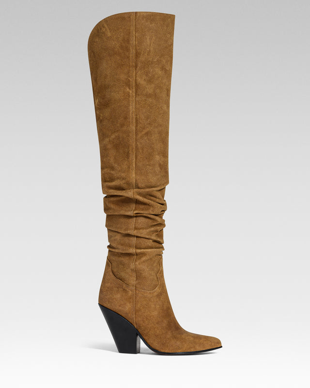 ALAMOS Woman's Knee Boots in Biscuit Crusted Suede