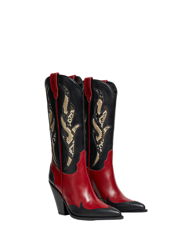 ANGEL FIRE Women's Cowboy Boots in Black & Red Calf | Ayers Natural