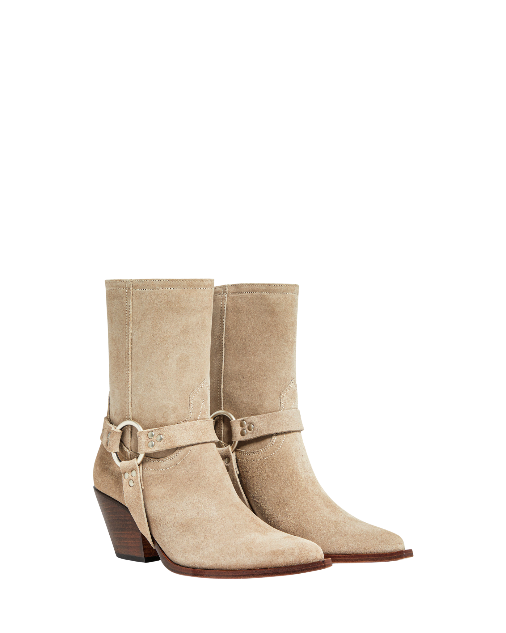 ATOKA BELT Women's Ankle Boots in Taupe Suede | Leather Harness