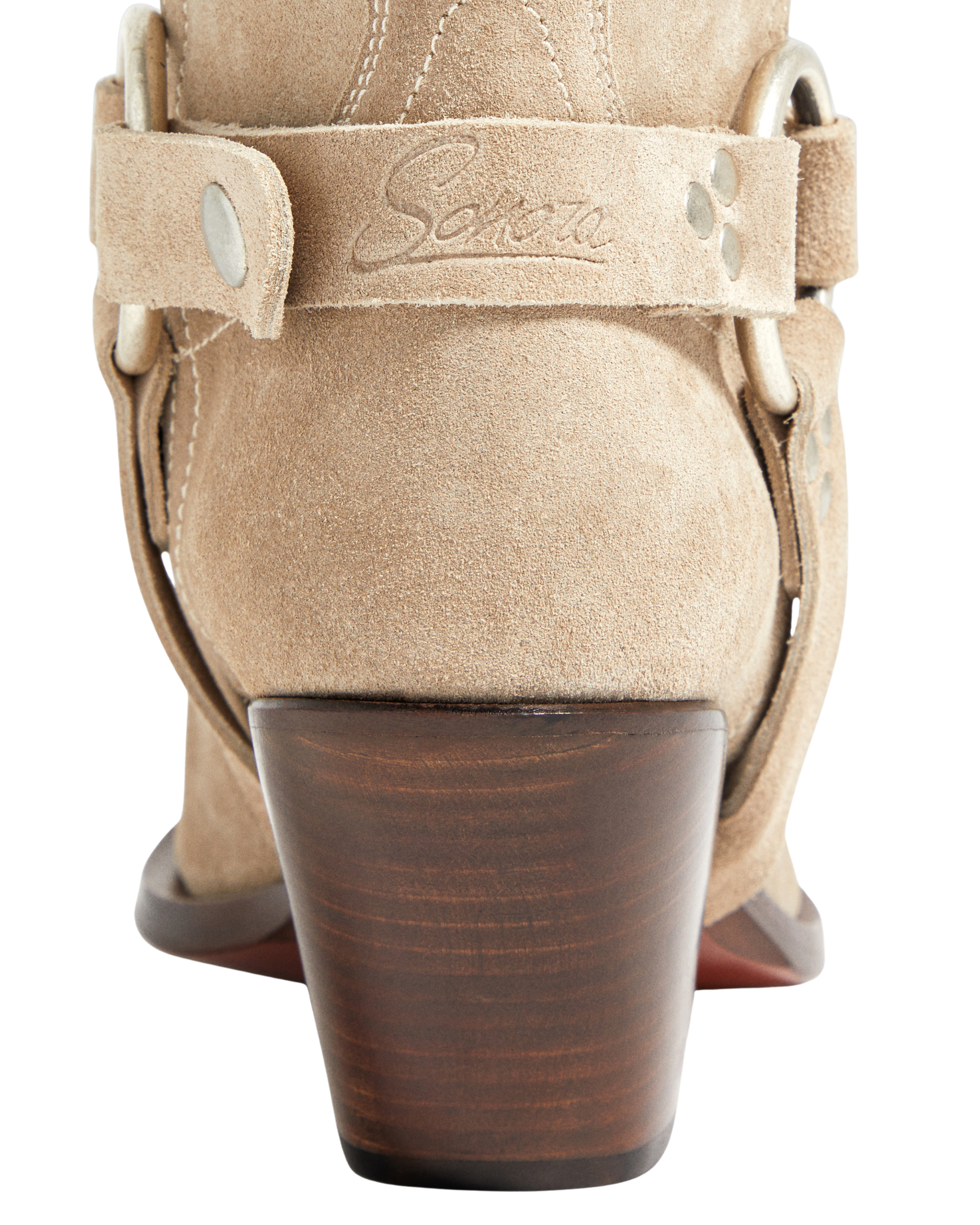 ATOKA BELT Women's Ankle Boots in Taupe Suede | Leather Harness