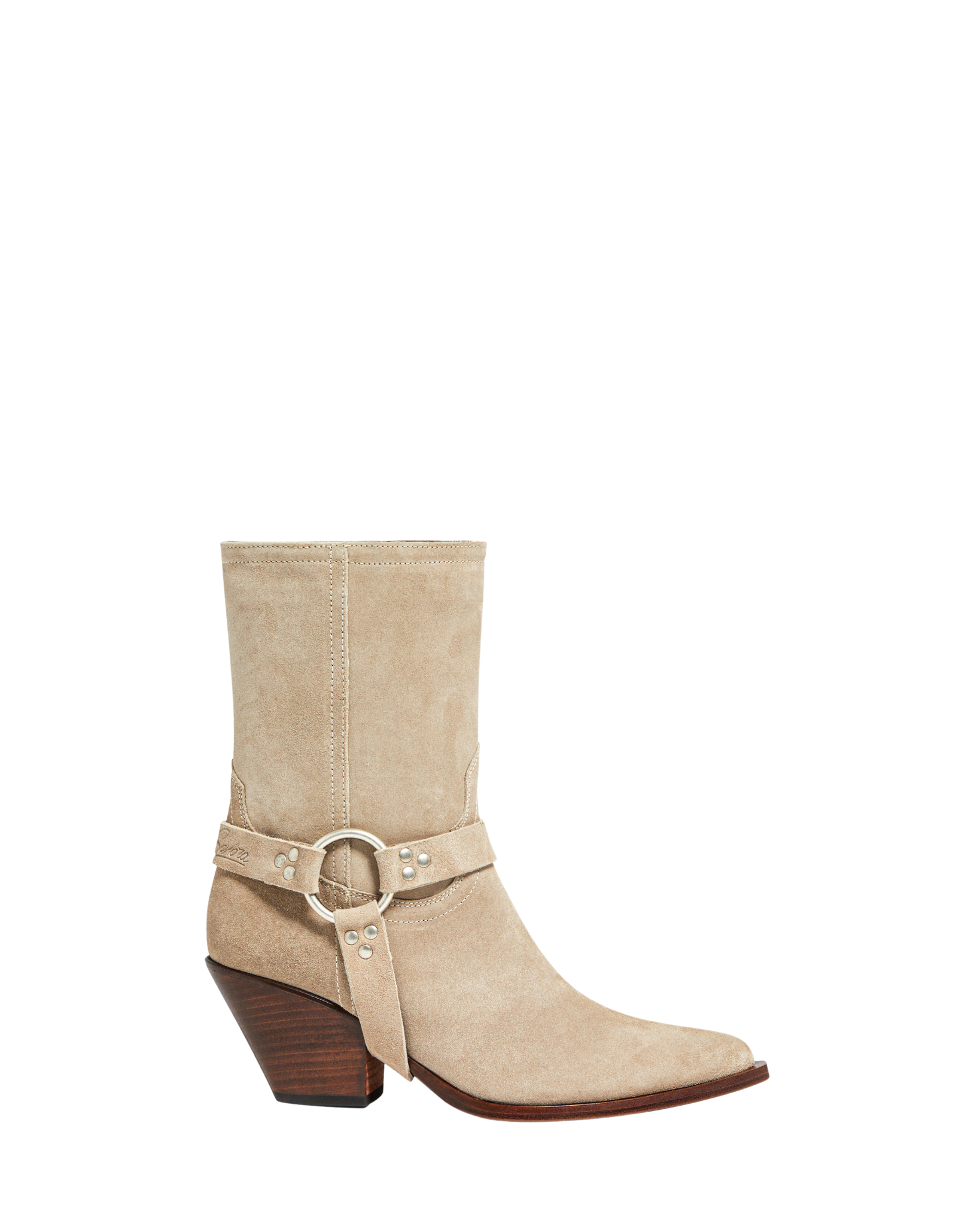 ATOKA BELT Women's Ankle Boots in Taupe Suede | Leather Harness