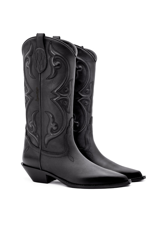 YUMA Woman's Cowboy Boots in Black Vitello Nappato