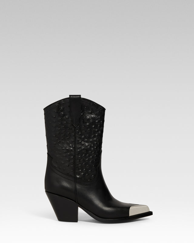 CLARA Women's Ankle Boots in Black Suede | Metal Detail