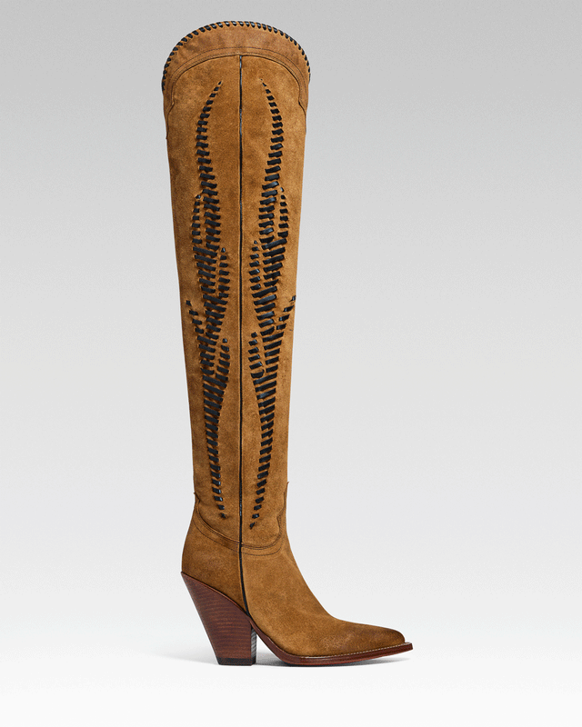 HERMOSA TWIST Women's Over The Knee Boots in Camel Suede Oil | Black Twist