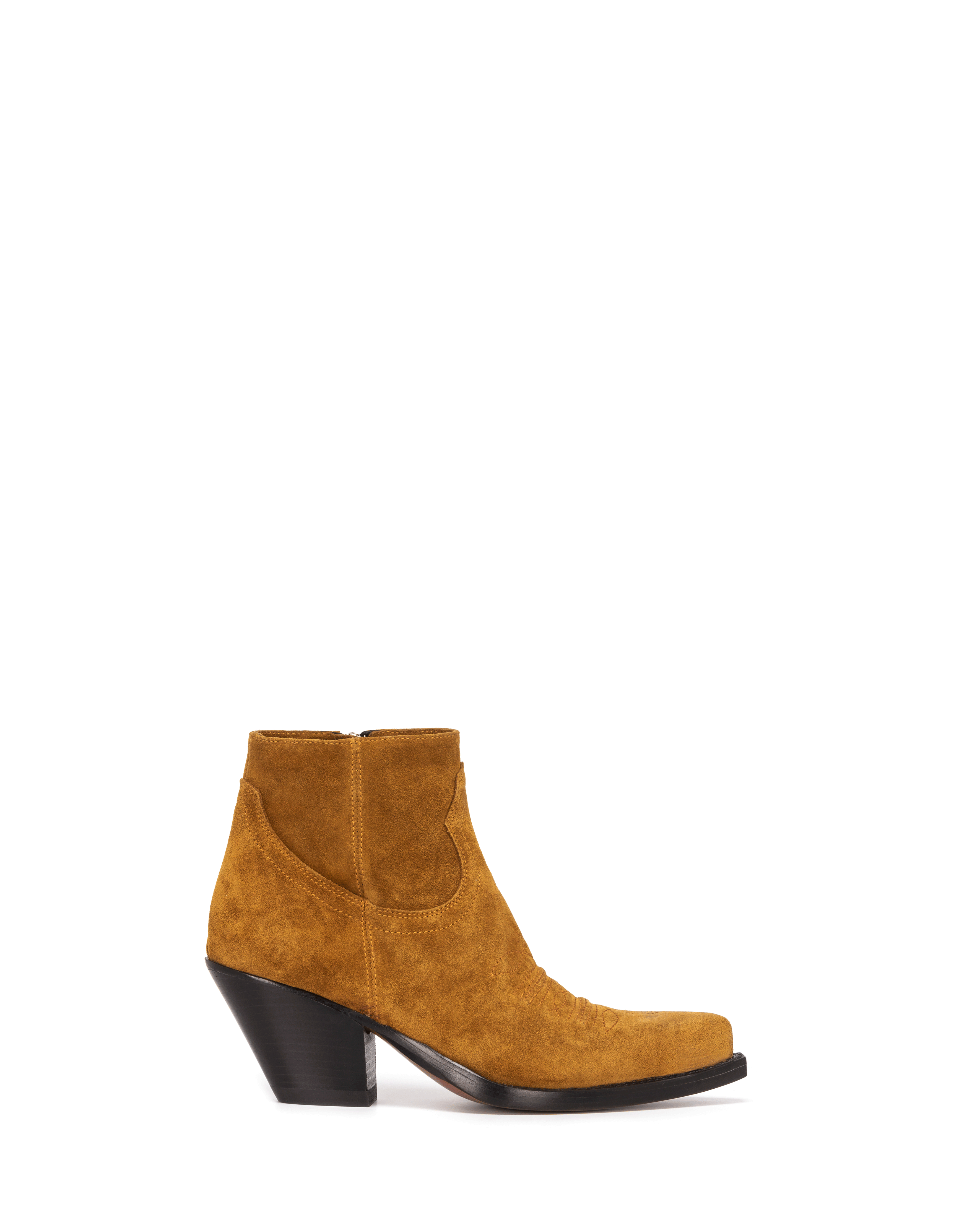 JALAPENO Women's Ankle Boots in Cigar Suede Oil | Ecru Embroidery