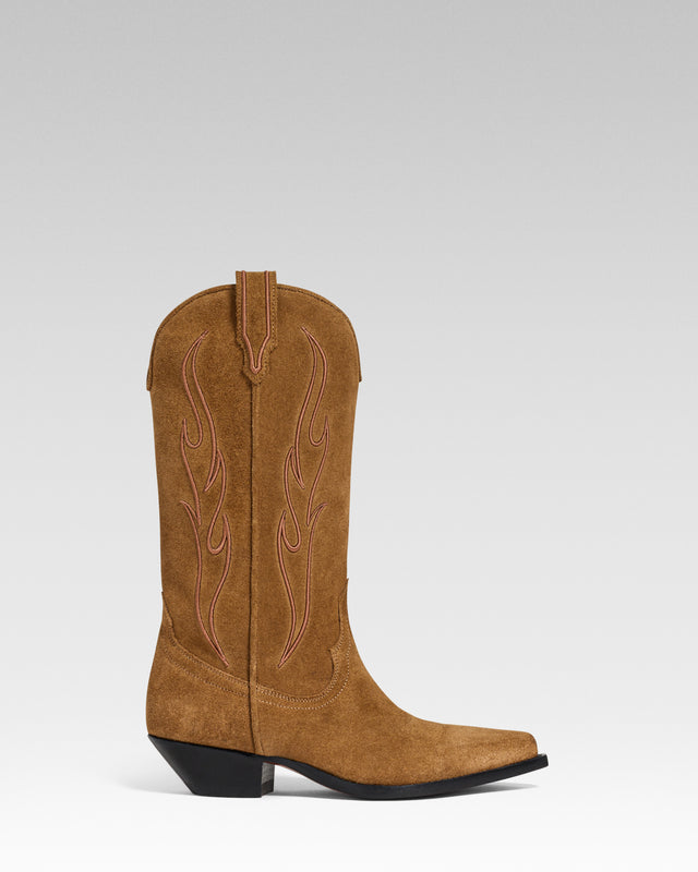 SANTA FE BELT Woman's Cowboy Boots in Biscuit Crusted Suede OT