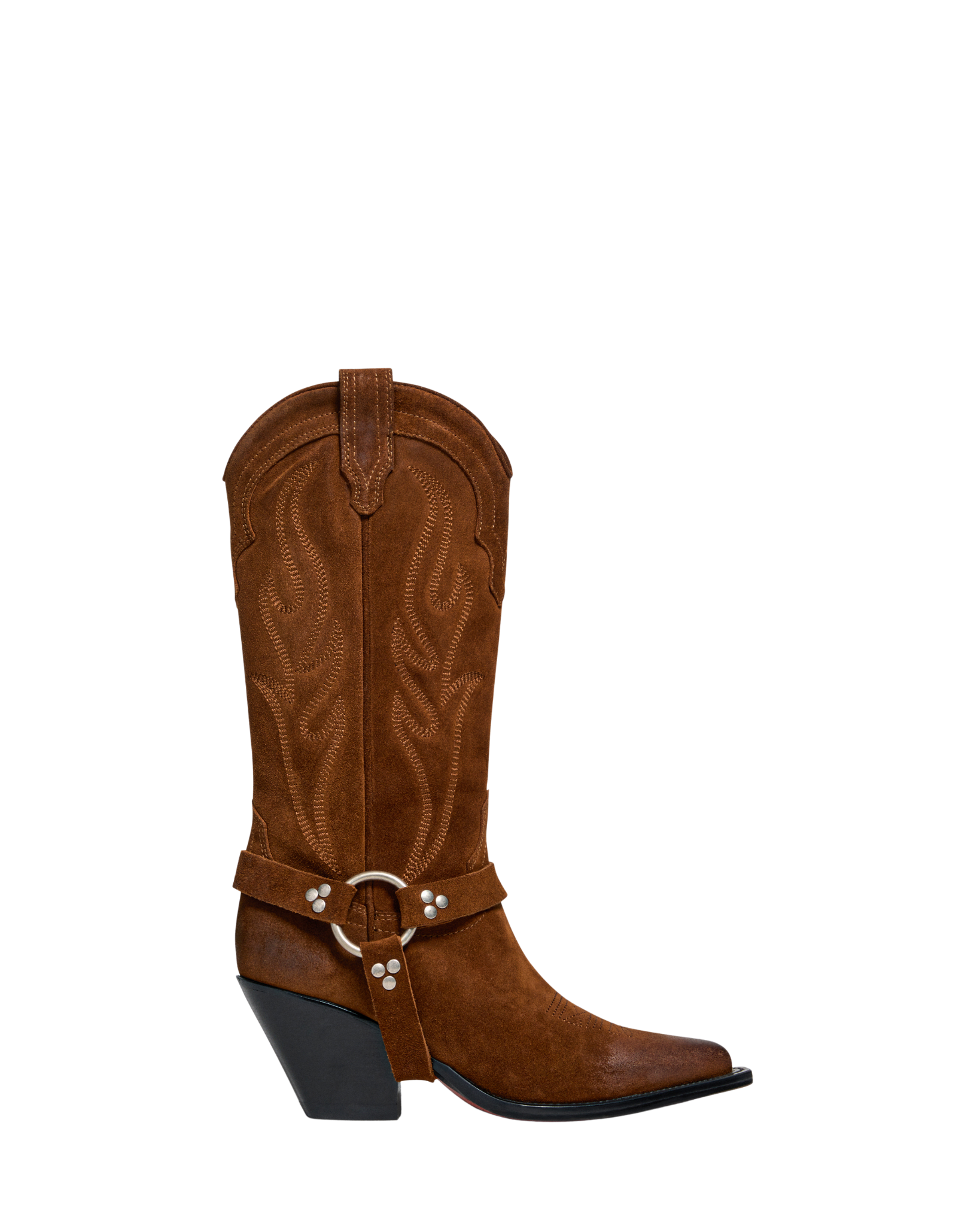 SANTA FE BELT Women's Cowboy Boots in Rusty Brown Suede Oil | On Tone Embroidery