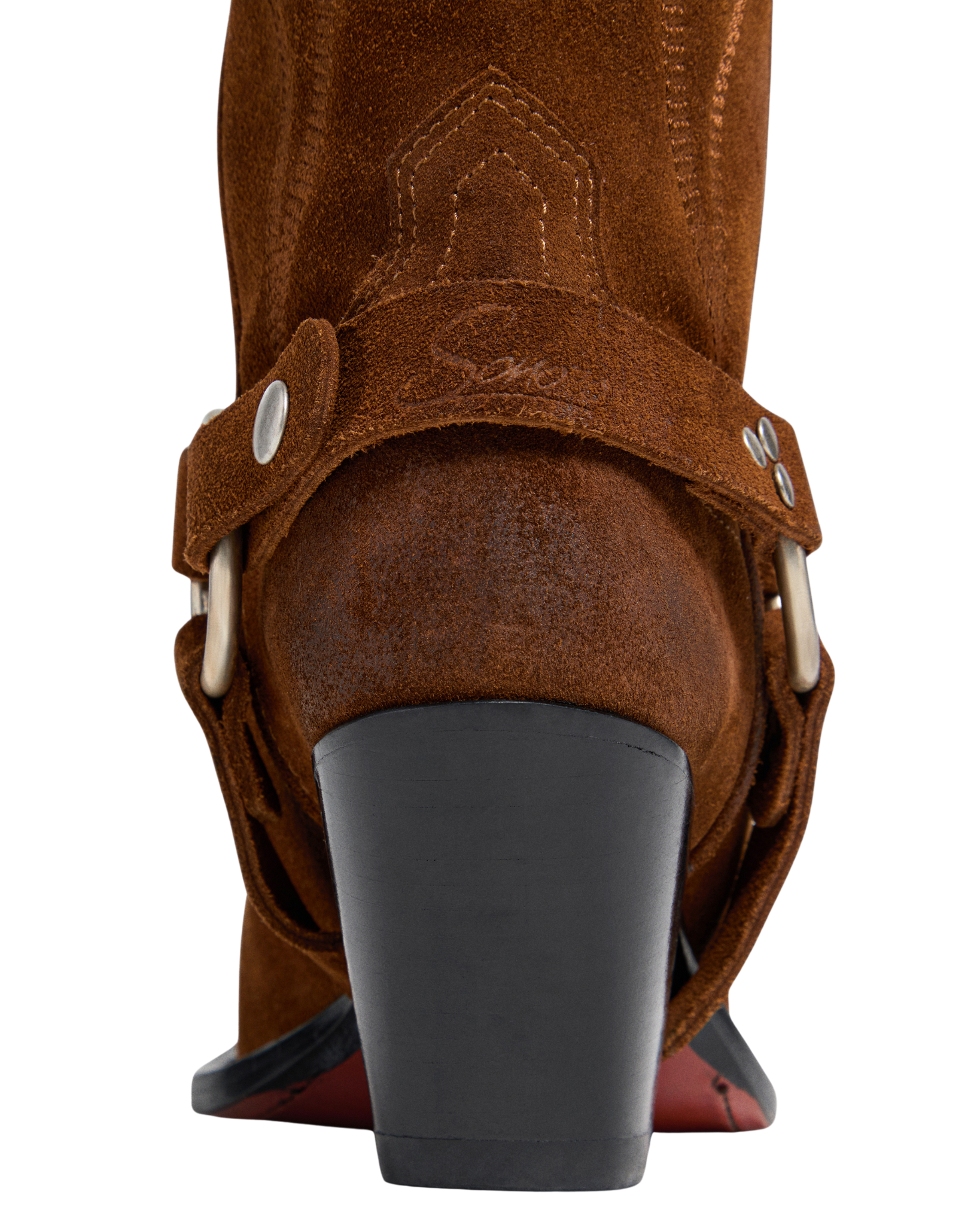 SANTA FE BELT Women's Cowboy Boots in Rusty Brown Suede Oil | On Tone Embroidery