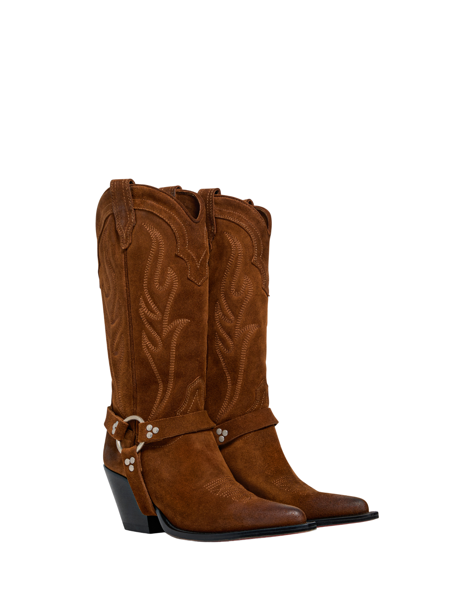 SANTA FE BELT Women's Cowboy Boots in Rusty Brown Suede Oil | On Tone Embroidery