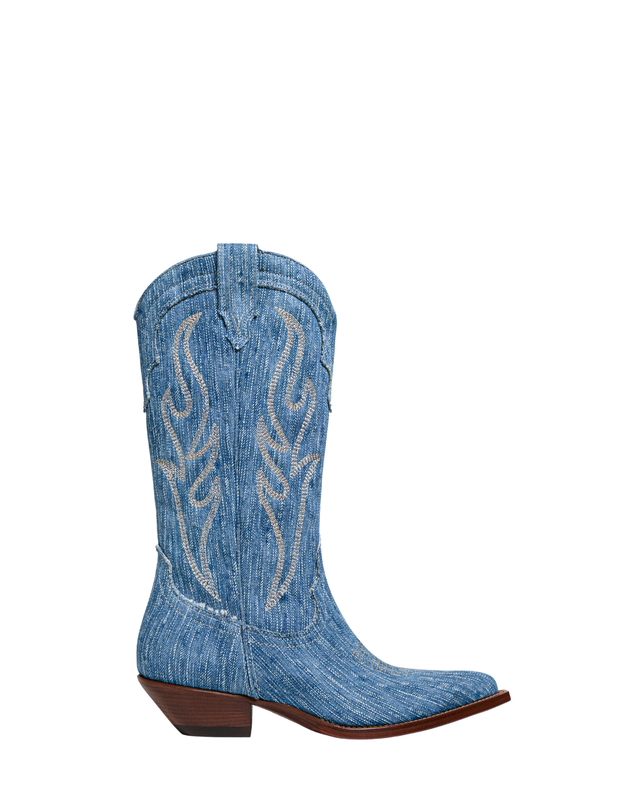 SANTA FE Women's Cowboy Boots in Light Blue Jeans | Ecru Embroidery