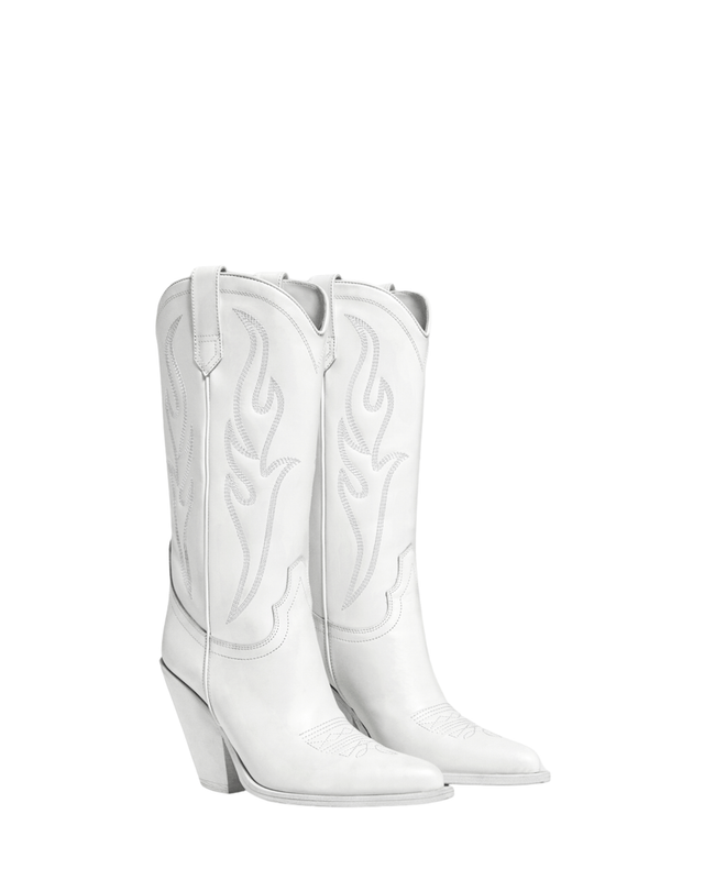 SANTA FE Women's Cowboy Boots in  White Calf Leather | On Tone Embroidery