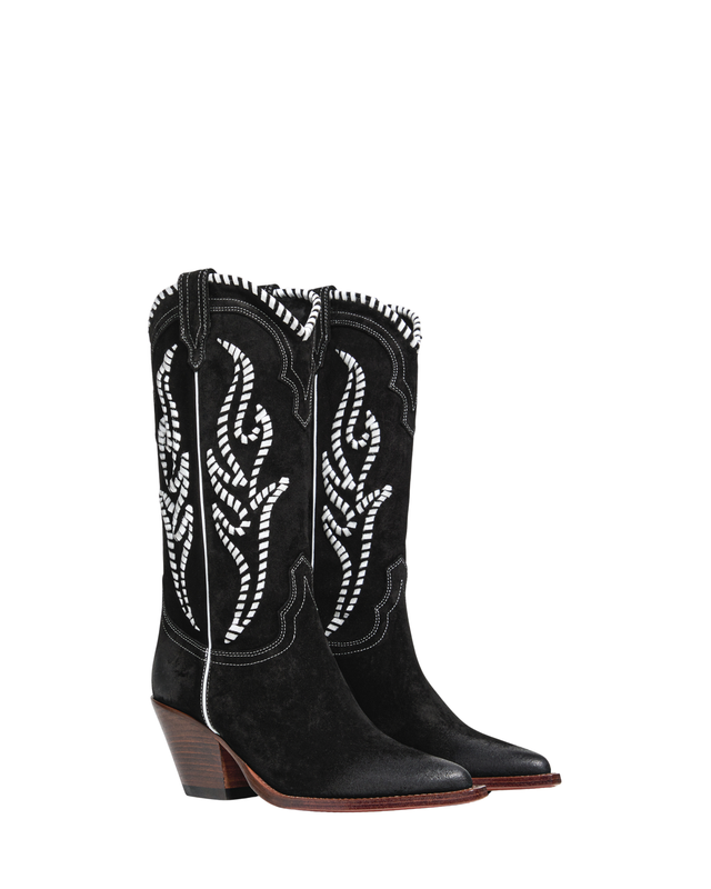 SANTA FE TWIST Women's Cowboy Boots in Black Suede Oil | Ecru Twist