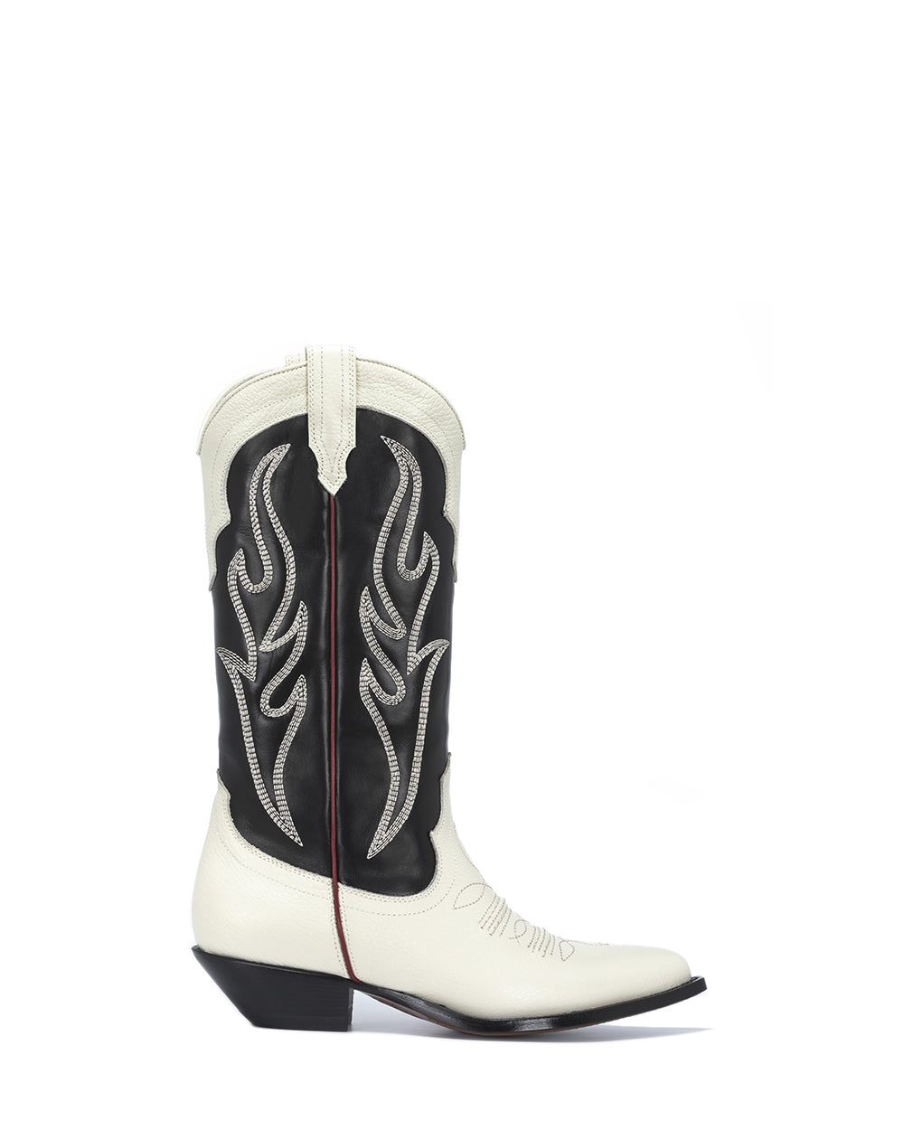 SANTA FE Women's Cowboy Boots in Black & White Vacchetta | Ecru Embroidery