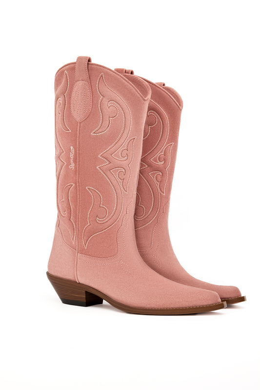 YUMA Woman's Cowboy Boots in Dusty Rose Crusted Suede