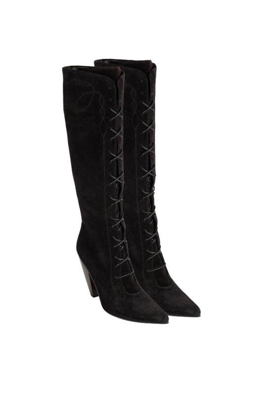 ADELITA Woman's Knee Boots in Black Crusted Suede