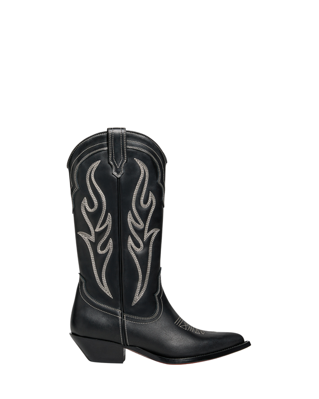 SANTA FE Women's Cowboy Boots in Black Calfskin | Off-White Embroidery