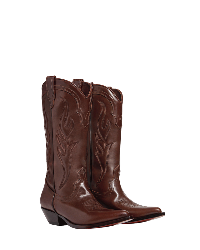 SANTA FE Women's Cowboy Boots in Brown Vacchetta | On Tone Embroidery