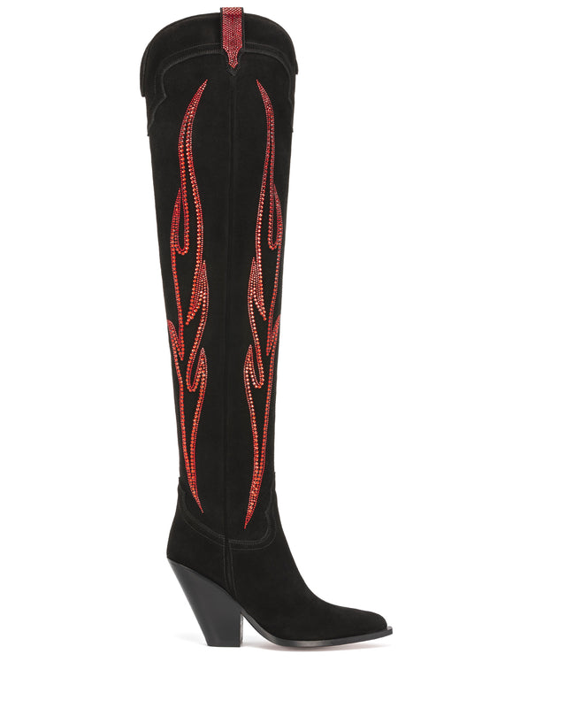     HERMOSA-90-Women_s-Over-The-Knee-Boots-in-Black-Suede-with-Red-Swarovski-Crystals_01_Side