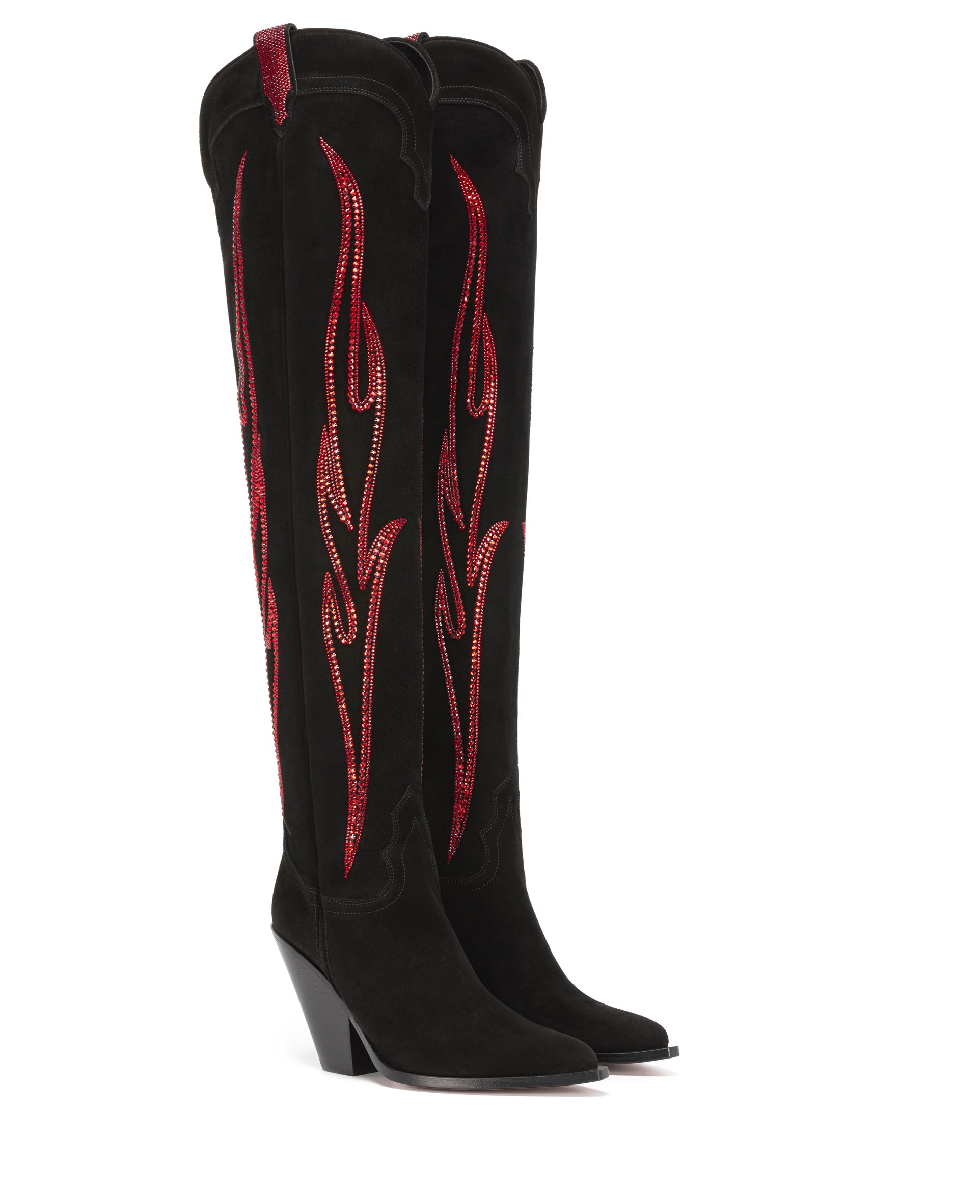     HERMOSA-90-Women_s-Over-The-Knee-Boots-in-Black-Suede-with-Red-Swarovski-Crystals_02_Front