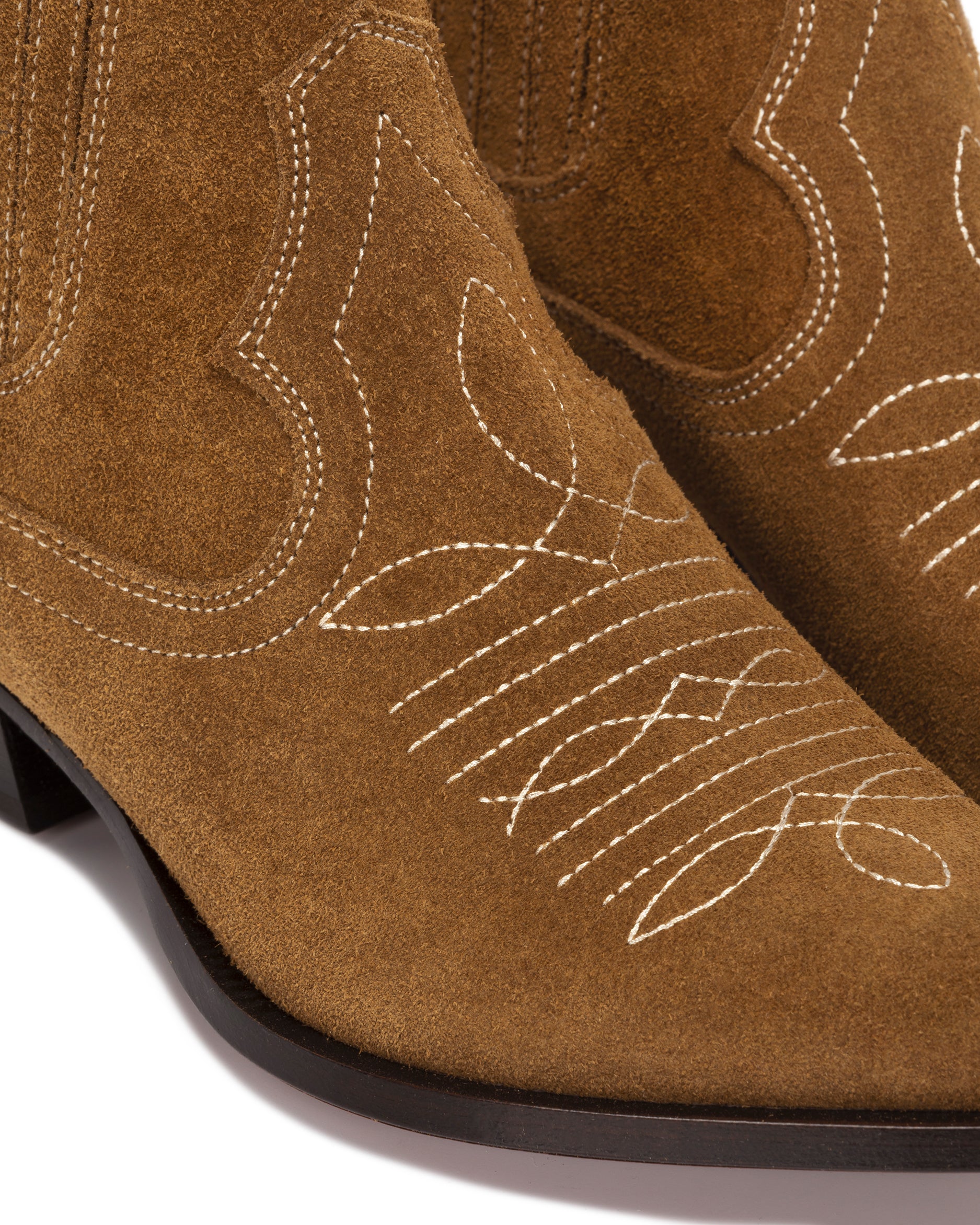 HIDALGO Women's Ankle Boots in Cigar Suede | Ecru Embroidery_03