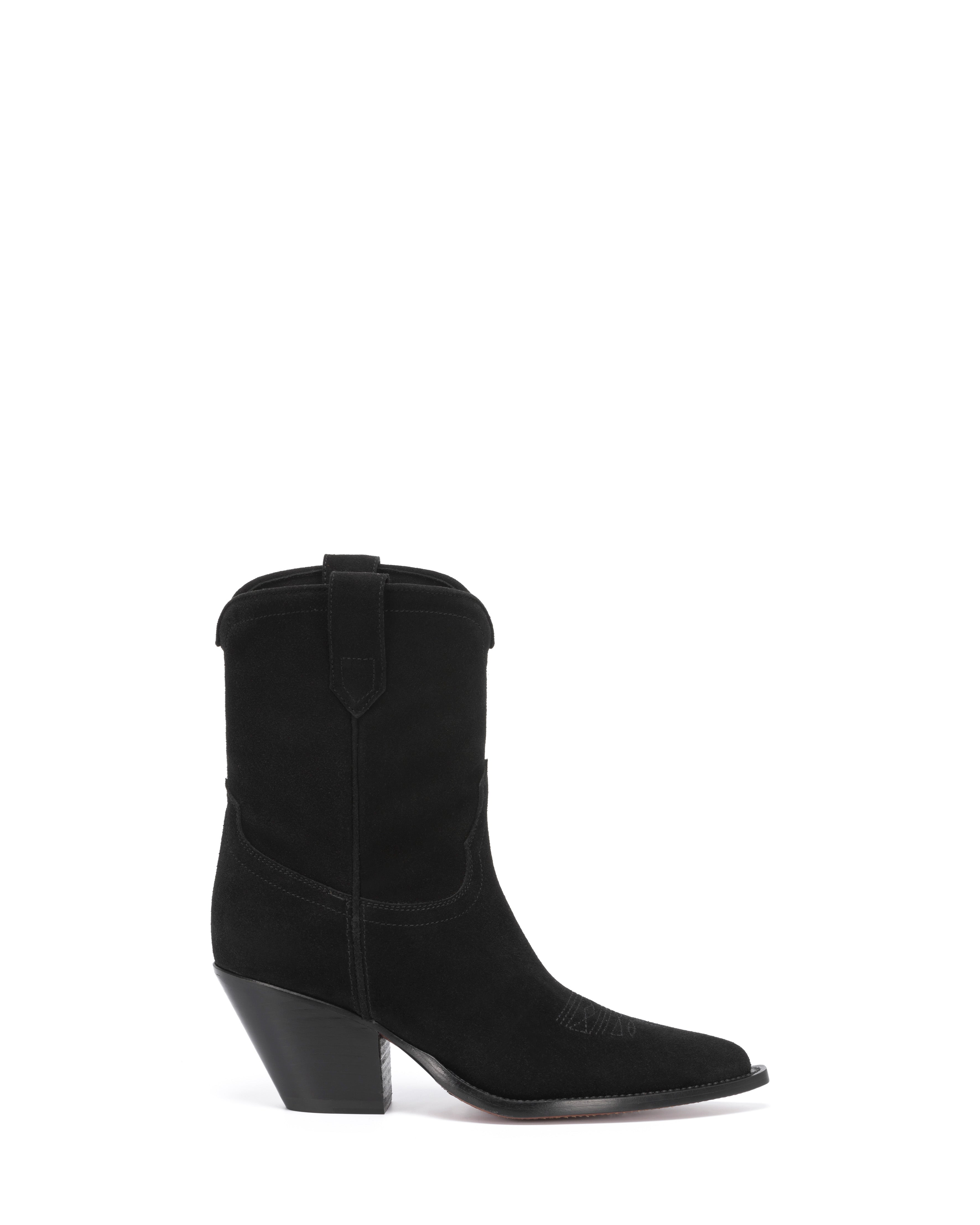 PERLA Women's Ankle Boots in Black Velour | Flame Point Embroidery