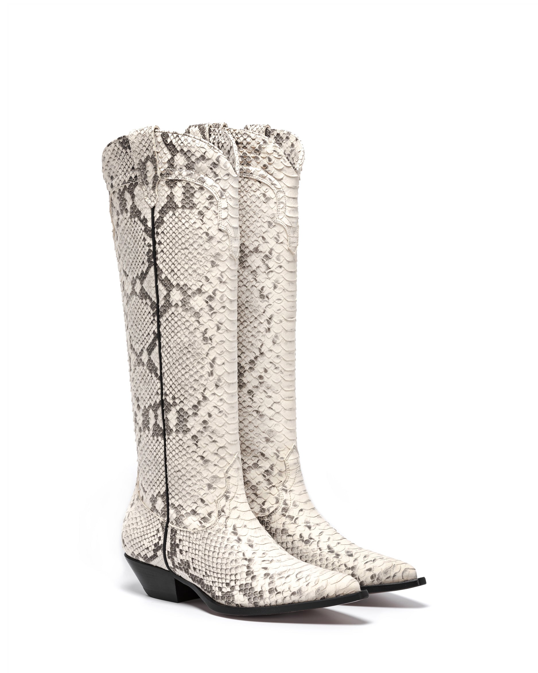 ROSWELL Women's Knee Boots in Grey Printed Python