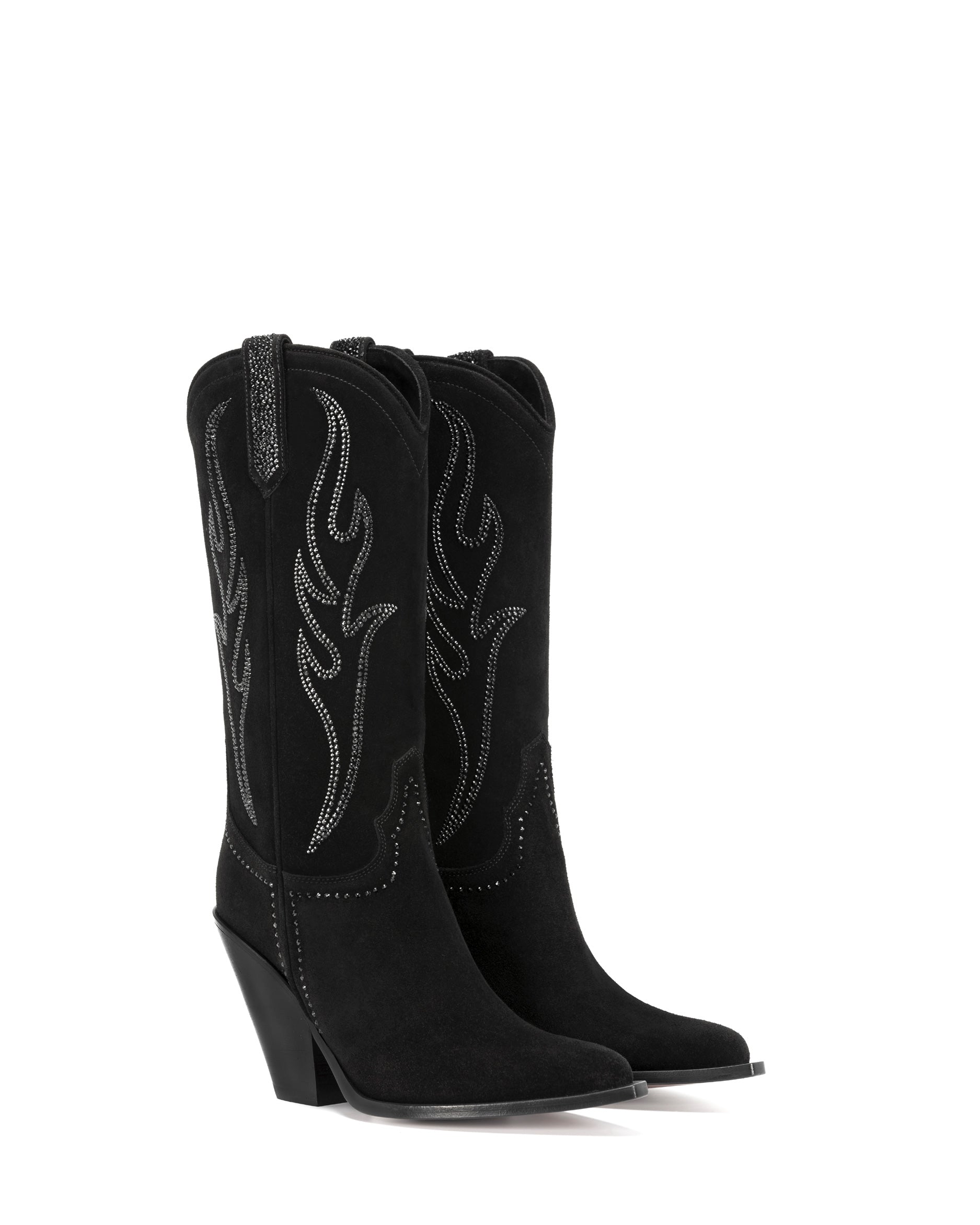 SANTA-FE-90-Women_s-Cowboy-Boots-in-Black-Suede-with-Black-Swarovski-Crystals_02_Front
