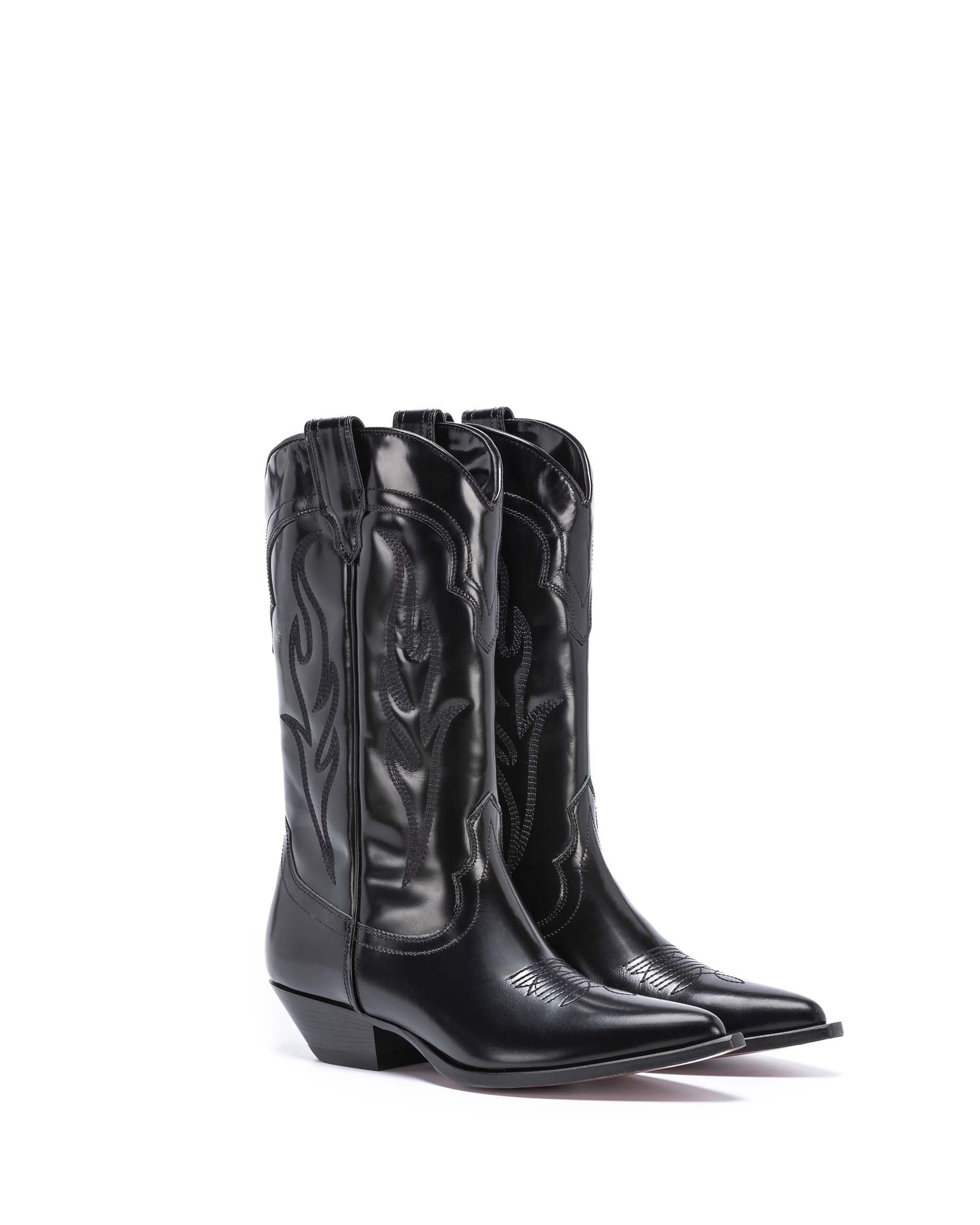 SANTA FE Men's Cowboy Boots in Black Brushed Calfskin | On Tone Embroidery_Front_01