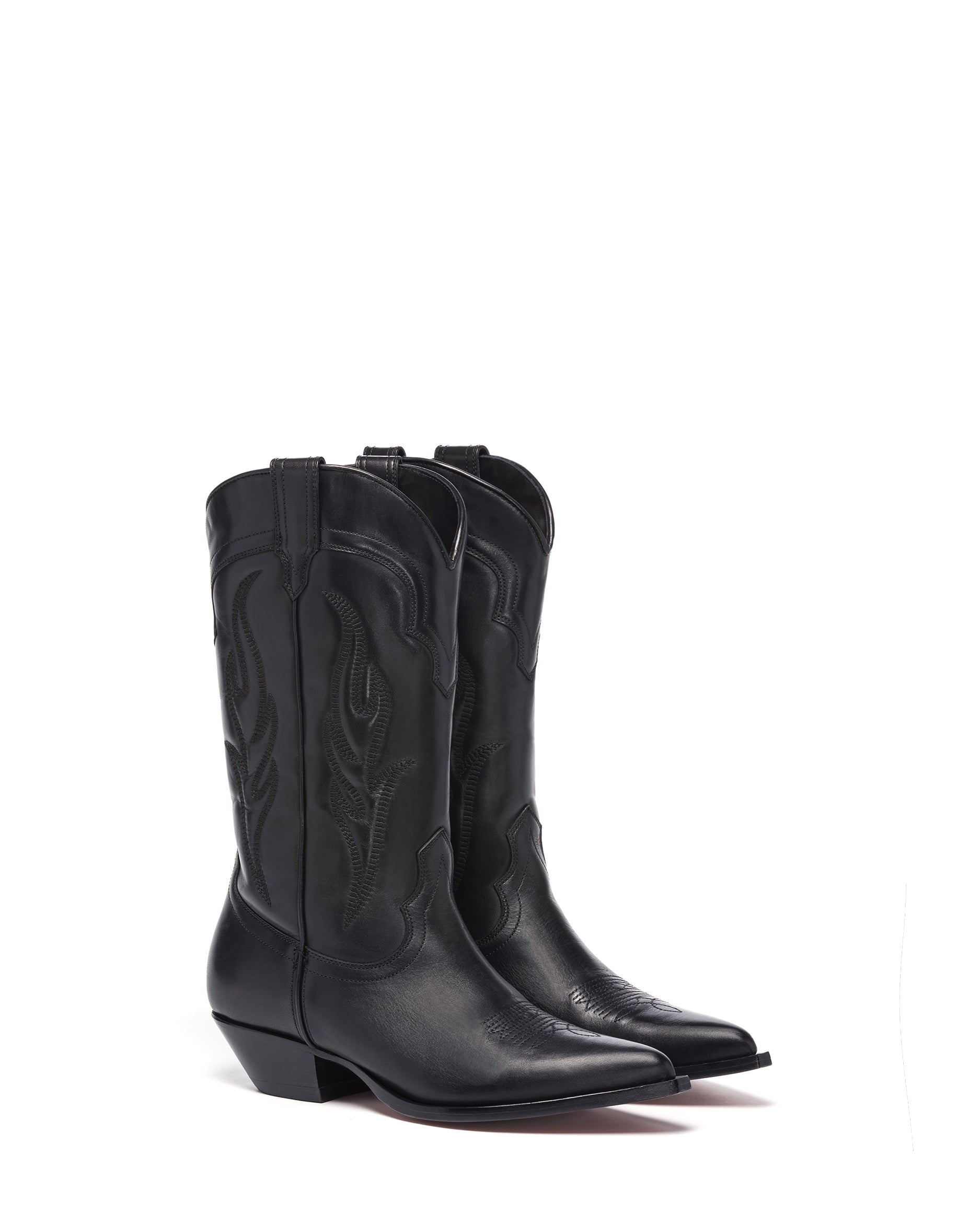 SANTA FE Women's Cowboy Boots in Black Calfskin | On tone embroidery 02