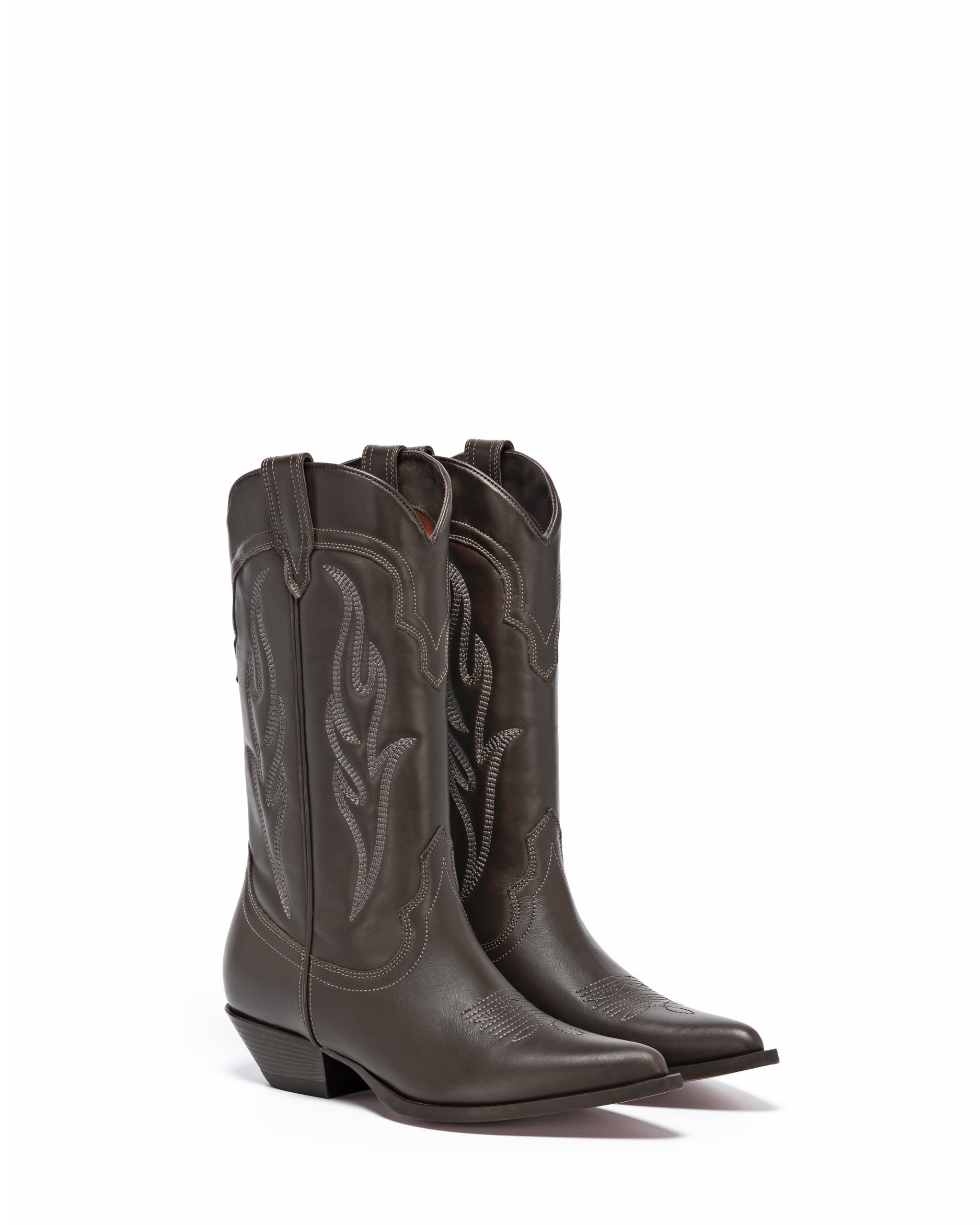 Santafe Women's Cowboy Boots in Brown Calfskin | On tone embroidery 02
